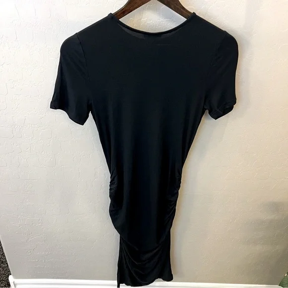 Venus bodycon midi Tshirt dress in black, side ruching, short sleeve, NWOT, XS - Picture 6 of 11